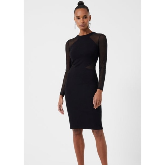 French Connection Dresses & Skirts - French Connection‎ Black Sheer Mesh Long Sleeve Bodycon Cocktail Party Dress